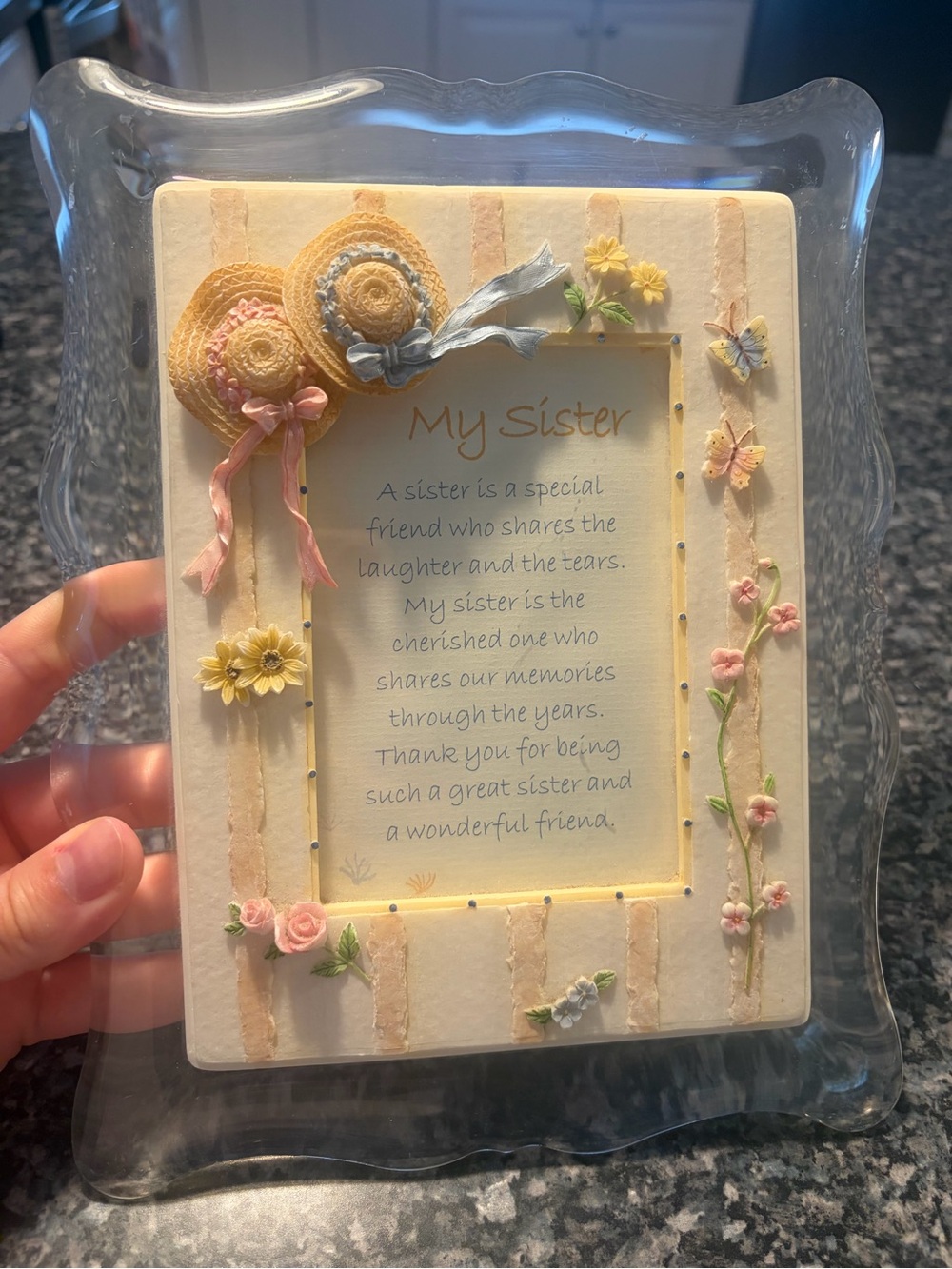 Vintage curved glass "My Sister" sentiment plaque